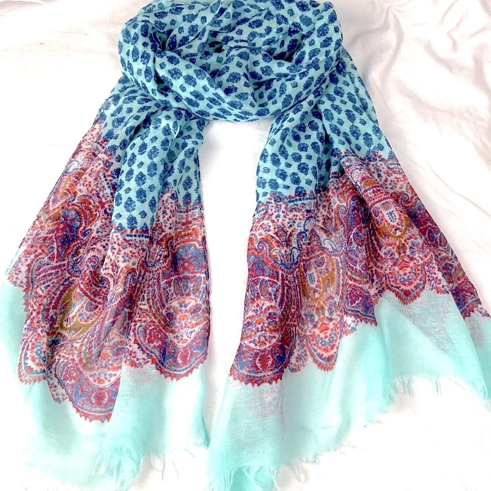 Sheer chiffon extra long wide two sided scarf